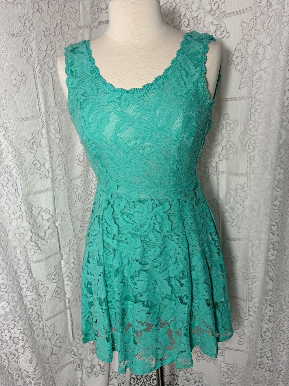 Soieblu Teal Lace Sleeveless Skater Dress